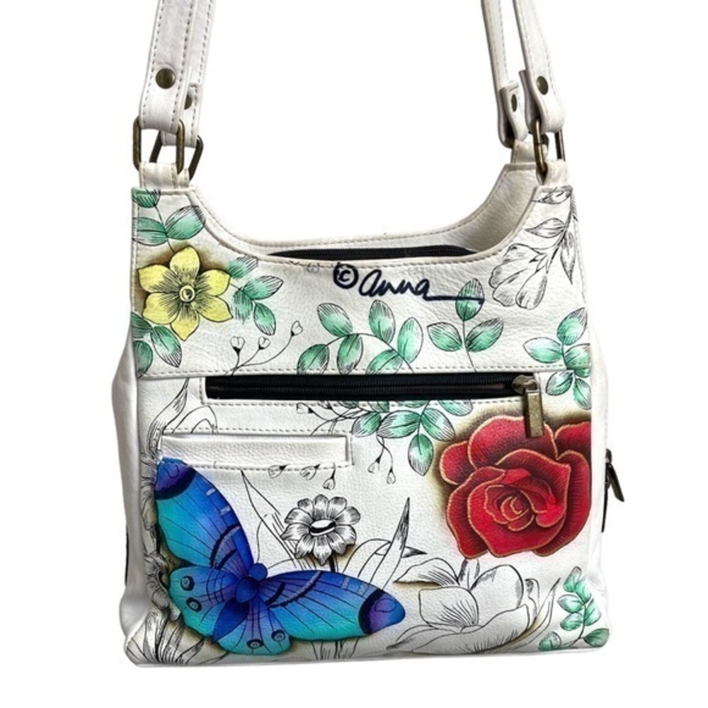 Anuschka white painted leather butterfly shoulder bag